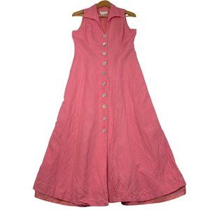 Coldwater Creek Button Front Linen Maxi Shirt Dress Size 10 Pink Collar Blouson